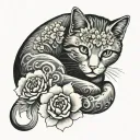 Cat with sakura flowers tattoo design idea