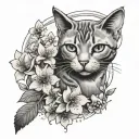 Cat with sakura flowers tattoo design idea