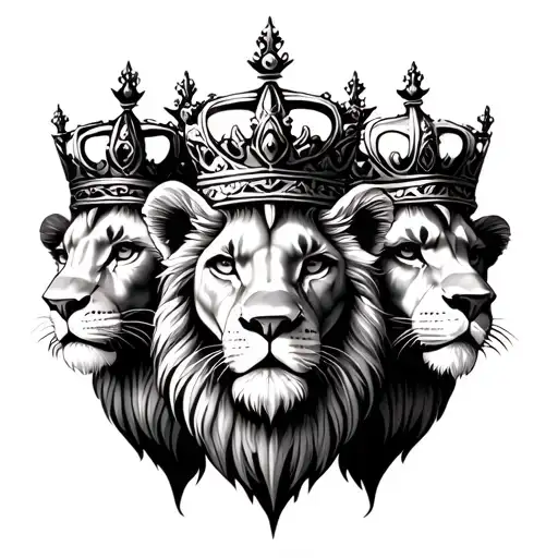Three little lions with crowns of kings tattoo design idea
