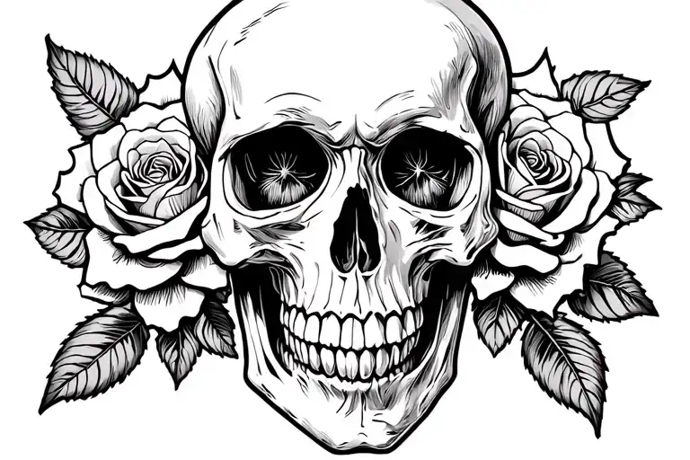 Skull with roses tattoo design idea