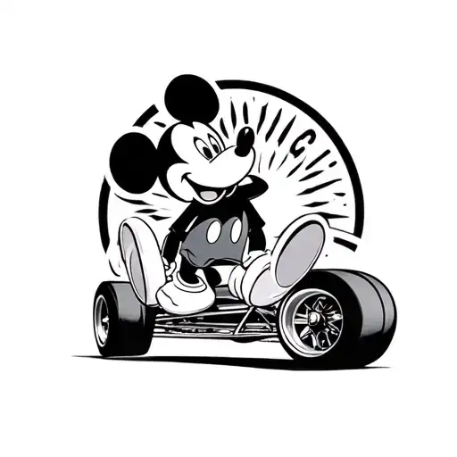 Mickey Mouse sitting on top a lowrider wheel in La tattoo design idea