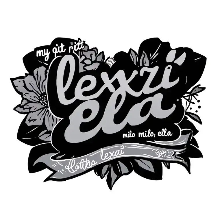 "lexxi milo ella" my pitt lexxi name in anagram tattoo design idea