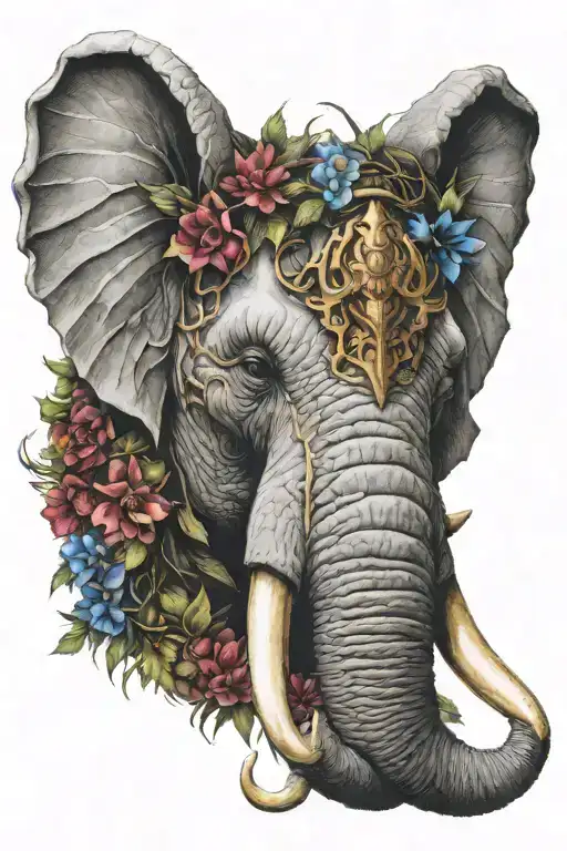 thorn crown wrapped around an elephant head tattoo design idea