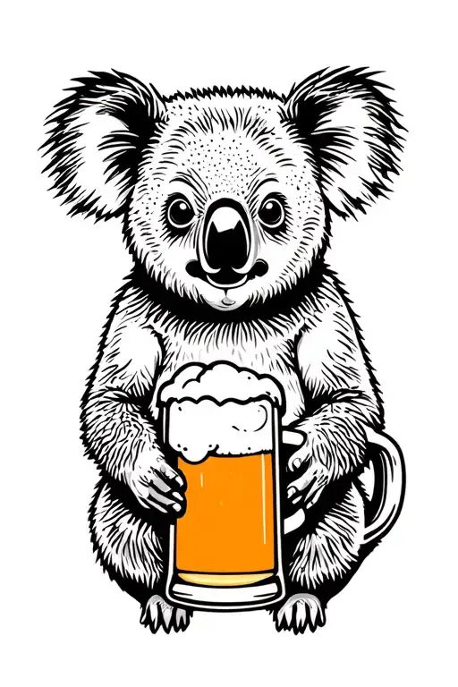 Koala holding a beer mug tattoo design idea