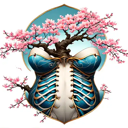 🌸 Tattoo Concept: Flowing Sakura Tree Underbust and Rib DesignThe piece begins with a graceful cherry blossom tree (s tattoo design idea