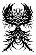 symmetric winged tree tattoo design idea