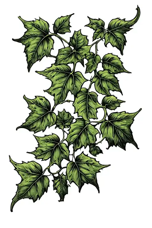 a detailed vine of poison ivy vines going in a straight line with sharp leaf tips tattoo design idea