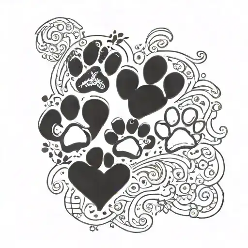 Dog paw prints forming a heart shape tattoo design idea