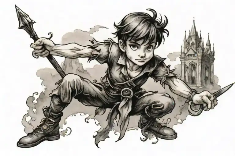 peter pan with phra tattoo design idea