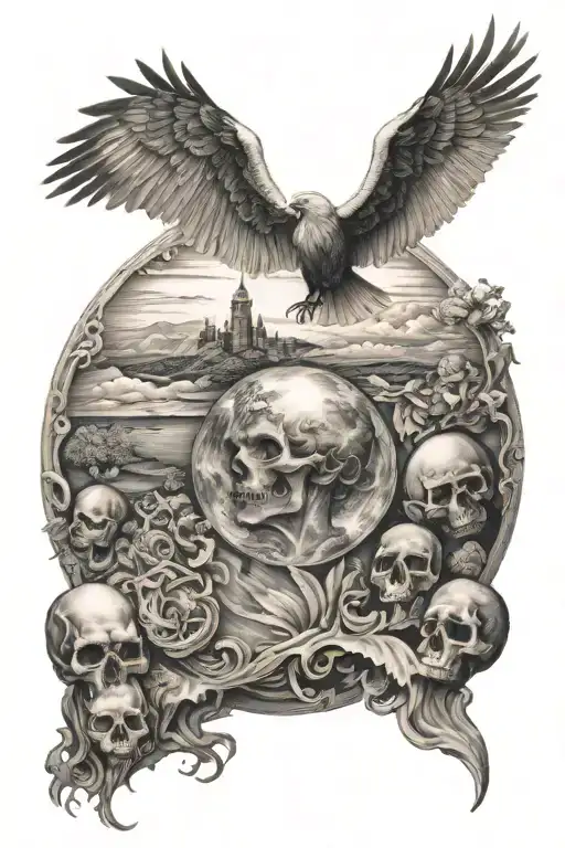 Heaven, Earth and Dante's Hell tattoo design idea