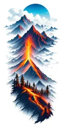 volcano forrest and mountains tattoo design idea