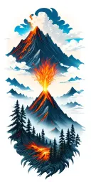 volcano forrest and mountains tattoo design idea