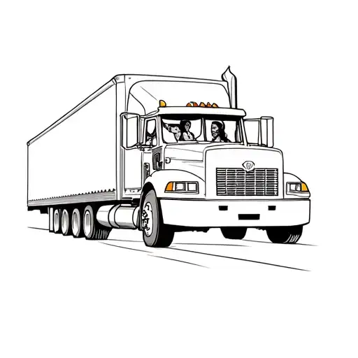 Chicano women driving a semi truck shifting tattoo design idea