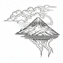 volcano, single cloud blow, sun setting tattoo design idea
