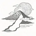 volcano, single cloud blow, sun setting tattoo design idea