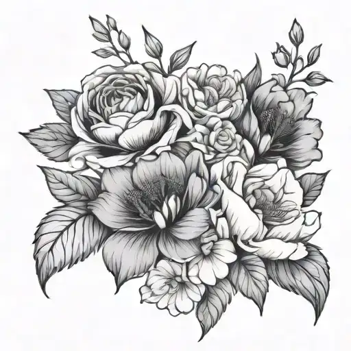 feb and July and August birth flowers tattoo design idea