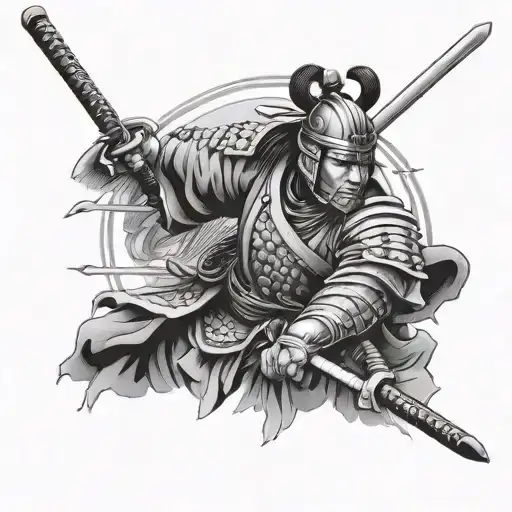 Japanese culture/ Samurai warrior. Catholic religion tattoo design idea