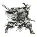Japanese culture/ Samurai warrior. Catholic religion tattoo design idea