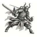 Japanese culture/ Samurai warrior. Catholic religion tattoo design idea