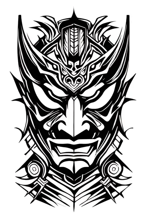 Japanese oni mask katana tattoo design idea