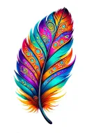 colorful feather with paisley pattern tattoo design idea