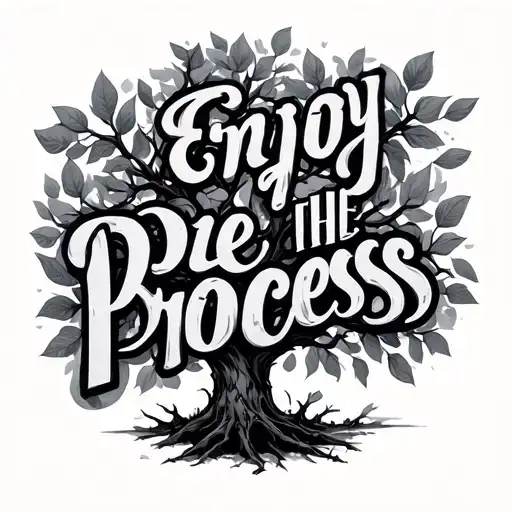 "Enjoy the process" Leafless Tree tattoo design idea