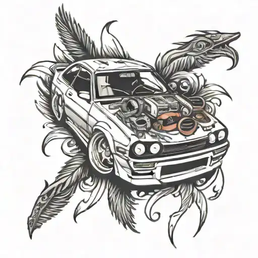 jdm car surrounded tattoo design idea