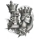 chess king and queen abstract design combining elements with other chess pieces in background tattoo design idea