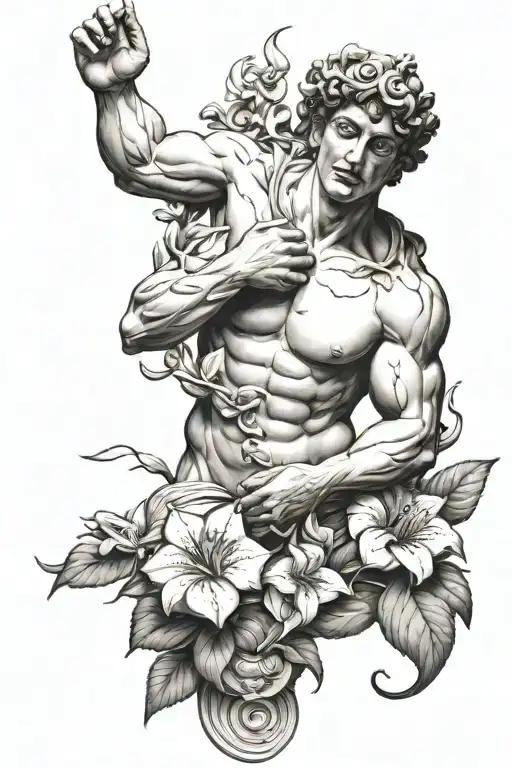 statue of david with clematis vines and flowers tattoo design idea