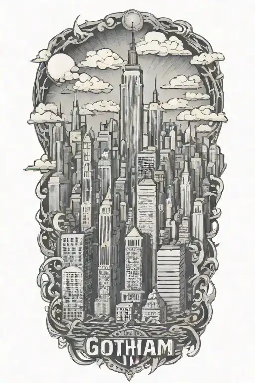 nyc skyline gotham city tattoo design idea