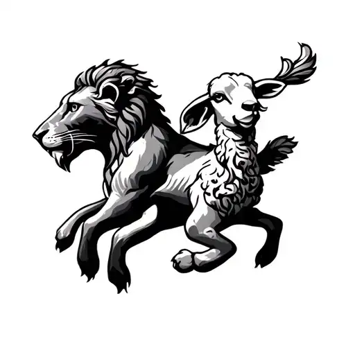 Lion And Lamb Christian Cross tattoo design idea