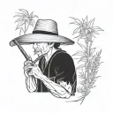 straw hat farmer playing bamboo flute tattoo design idea