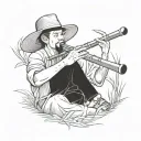straw hat farmer playing bamboo flute tattoo design idea