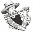 straw hat farmer playing bamboo flute tattoo design idea