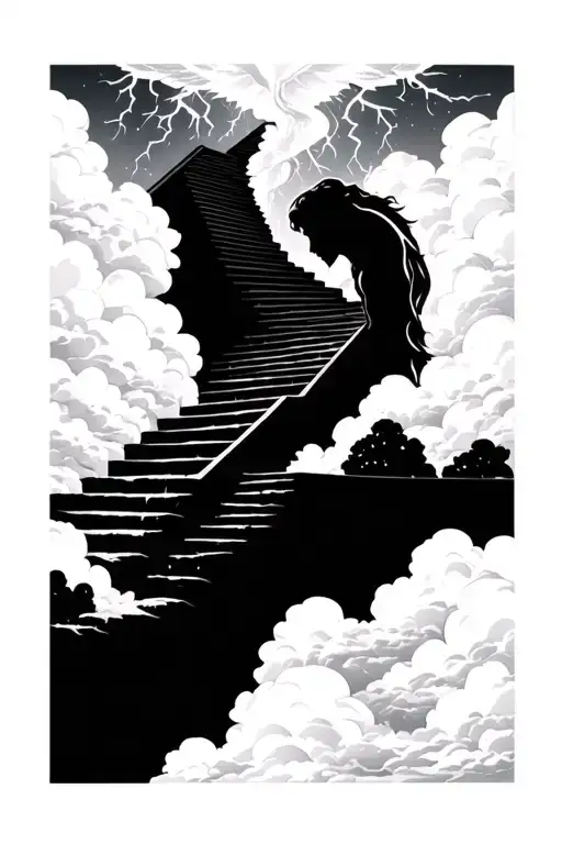 thunderstorm heaven and stairs going into heaven tattoo design idea