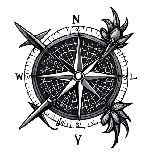 compass, spider web, elbow tattoo tattoo design idea