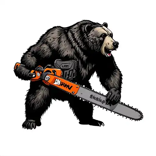 standing bear with chainsaw tattoo design idea