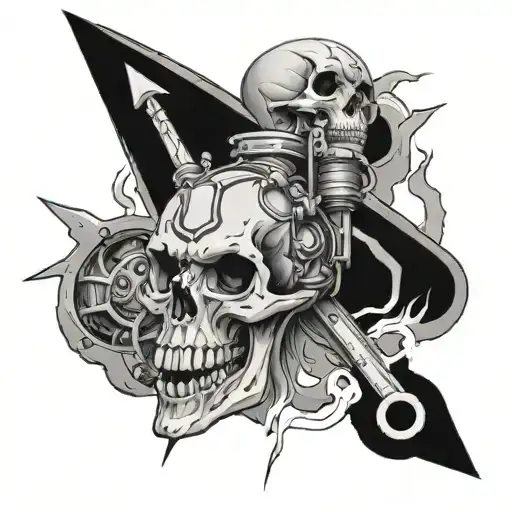 Skull+Engine+Lightning+Anime+Piston tattoo design idea