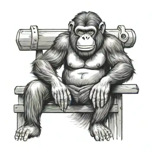 happy ape sitting on a bench tattoo design idea