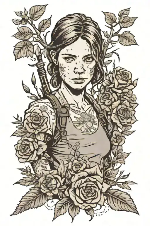 The Last of Us 2 style, ellie, zombies tattoo design idea