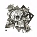 skull ace card roses dice tattoo design idea