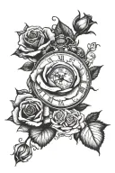 Self made with a clock and rose growing tattoo design idea