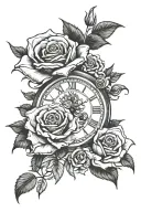 Self made with a clock and rose growing tattoo design idea