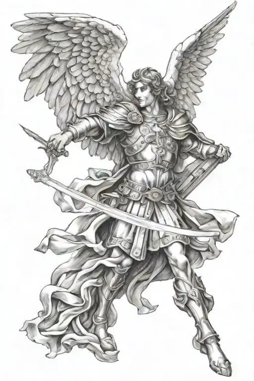 saint micheal angel holding a sword tattoo design idea