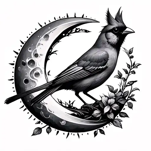 hourglass filled sun moon cardinal bird tattoo design idea