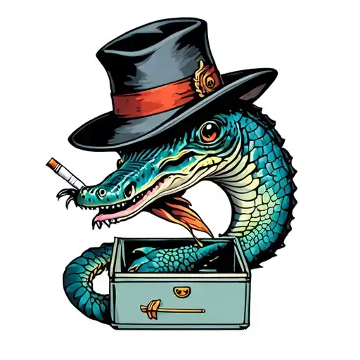 moray eel with a hat and cigarette box tattoo design idea