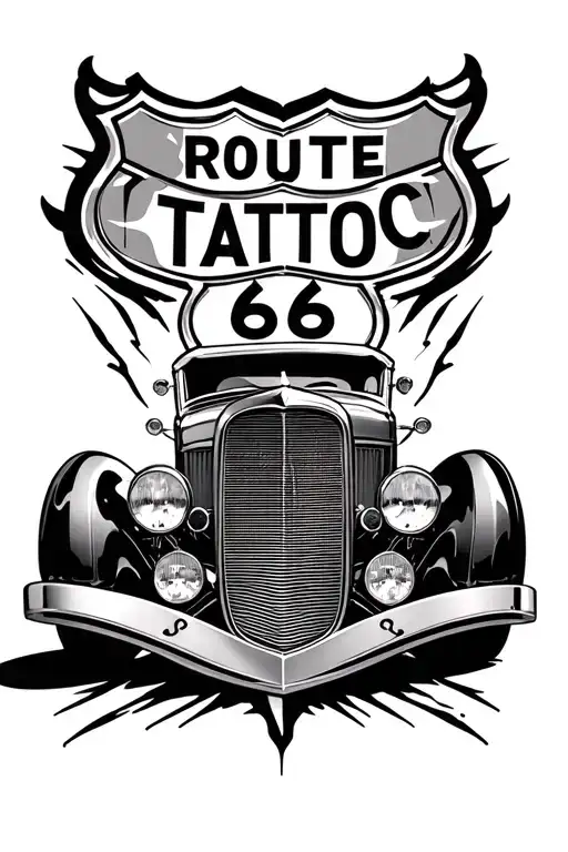v8 in the middle of the piece with pinstriping around it and at the bottom there's a Route 66 sign tattoo design idea