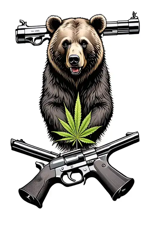 bears guns weed leaf intertwined tattoo design idea