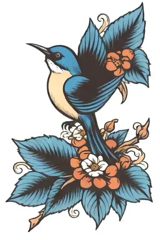 swallow, coffe beans, branch tattoo design idea