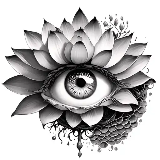 Shadow that turns into light, Eye or lens, footprints or bare feet, Lotus flower, scales, brain, tree of life tattoo design idea